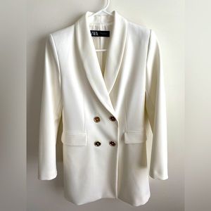 Zara white long blazer , size M